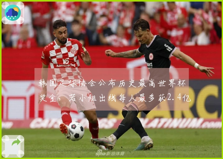 韩国足球协会公布历史最高世界杯奖金，若小组出线每人最多获2.4亿韩元